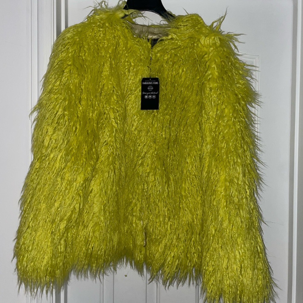 DONNA SALYERS Fabulous Furs MONGOLIAN Faux Fur IN CITRON VIBRANT SZ SMALL NWT - Picture 5 of 14
